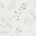 Flat swatch of Beige 10579-02 showing the soft botanical leaf print.