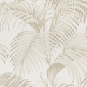 Close-up material sample of the Erismann Modern Balance 10600-02 design showing the warm beige canopy leaf print details.