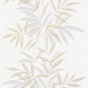 Close-up material sample of the Erismann Modern Balance 10607-02 design showing the warm beige trailing botanical leaf stripe details.
