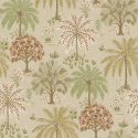 Flat swatch of 14290 showing the coral and beige leaf detail.