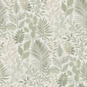 Flat swatch of Galerie Angslycka Botanical Leaf in green showing the smooth non-woven flat paper surface.