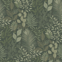 Flat swatch of Galerie Angslycka Botanical Leaf in dark green showing the smooth non-woven flat paper surface.
