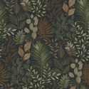 Flat swatch of Galerie Angslycka Botanical Leaf in black and green showing the smooth non-woven flat paper surface.
