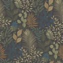 Flat swatch of Galerie Angslycka Botanical Leaf in blue and green showing the smooth non-woven flat paper surface.