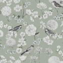 High-resolution flat swatch of Muriva Avery wallpaper showing the green and grey bird and floral pattern.