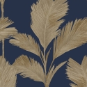 Belgravia Decor Alessia Leaf Navy/Gold Metallic Wallpaper - 213