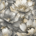 Muriva Aminah Large Floral Charcoal/Gold Metallic Wallpaper - 224501