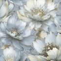 Muriva Aminah Large Floral Blue/Gold Metallic Wallpaper - 224504