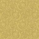 Flat swatch of Versace Barocco Flowers in gold showing the detailed non-woven substrate surface.