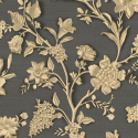Close-up material sample of the Rasch Florentina Angelina 400914 design showing the gold metallic floral trails and black textured background.