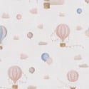Flat material sample of the AS Creation Lilly & Luis 77077-1 design showing the detailed multi-coloured hot air balloon pattern.