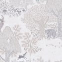 Flat material sample of the AS Creation Lilly & Luis 77133-2 design showing the detailed brown and cream illustrated woodland pattern.