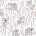 Flat material sample of the AS Creation Lilly & Luis 77134-1 design showing the detailed beige and green illustrated koala pattern.