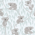 Flat material sample of the AS Creation Lilly & Luis 77134-2 design showing the detailed brown and green illustrated koala pattern.