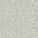 Flat swatch of Versace Barocco Flowers in green and blue showing the detailed non-woven substrate surface.