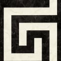Flat swatch of Versace Greek in black and white showing the detailed non-woven substrate surface.