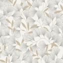Grandeco Attitude Ginko Leafy Floral White/Gold Metallic Wallpaper - A64401