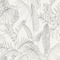 Grandeco Omaru Galapalos Tropical Leaves White/Black Wallpaper - A69301