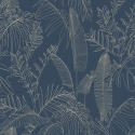 Grandeco Omaru Galapalos Tropical Leaves Navy Wallpaper - A69303
