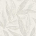 Flat material sample of the AS Creation Hygge 3 79096-3 design showing the blue leaf trails and silver metallic details.