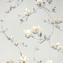 High-resolution flat swatch of Fine Decor Isla Trail wallpaper in grey and ochre showing the luxury textured vinyl surface.