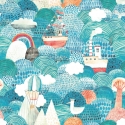 Hoopla Walls Ships Ahoy Aqua/Coral Wallpaper - HWA1304W