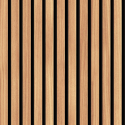 Close-up material sample of the Hoopla Walls HWA1448W design showing the oak wood slat print on a non-woven base.