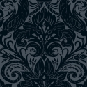 Galerie Damask Sauvage Navy Blue Flock Wallpaper - LB25169