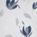 Crown Synergy Floral Navy/Silver Glitter Wallpaper - M1716