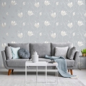 Crown Synergy Floral Blue/Cream Glitter Wallpaper - M1740