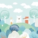 Origin Woodland Friends Blue Wall Mural - MUR221