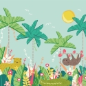 Origin Jungle Animals Blue Multi Wall Mural - MUR222