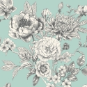 Origin Large Rose Toile Seafoam Wall Mural - MUR429