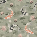 Rasch Kimono Koi Pond Green Wallpaper - 409437