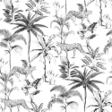 Rasch Savannah Leopard Palm Tree Jungle White/Black Wallpaper - 409017