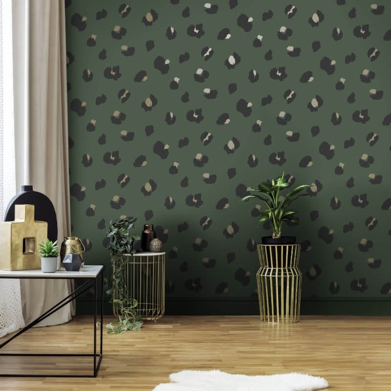 Holden Decor Large Leopard Spot Green Metallic Wallpaper - 13033