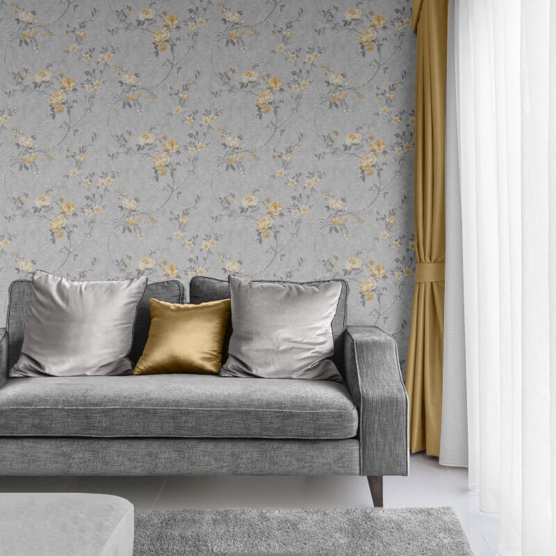 Floreale Wallpaper - Ochre/Gilver (HSTO111495) - Harlequin Standing Ovation  Wallpapers Collection