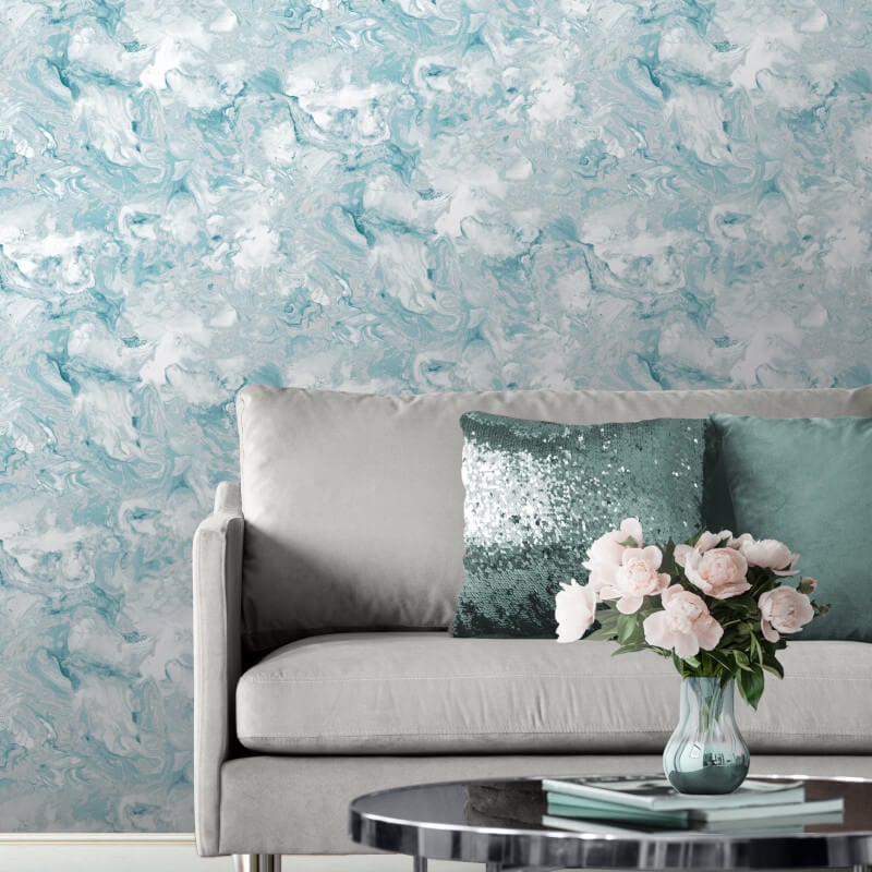 Shop Teal Gold Abstract Marble Wallpaper Online  Happywall