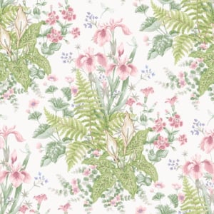 Rasch Chelsea Fern Green/Pink Wallpaper - 100418