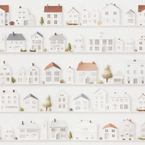 High-resolution flat swatch of Erismann Little Town Houses wallpaper showing the white multi textured pattern.