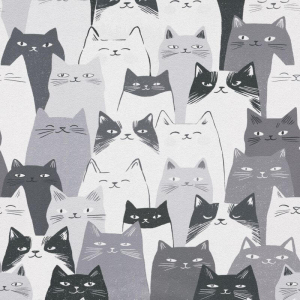 High-resolution flat swatch of Erismann Meow Cats wallpaper showing the grey textured feline pattern.