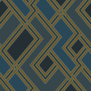 Grandeco Asperia Fabric Geometric Blue/Gold Wallpaper - 177502