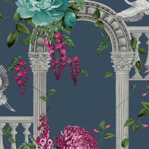 Belgravia Decor Corinthia Floral Archway Navy Wallpaper - 241