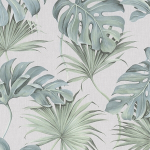 Galerie Graphic Leaf White/Green Wallpaper - 32746