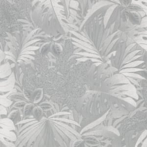 Galerie Eden Tropical Leaves Silver Metallic Wallpaper - 33301