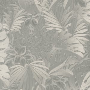 Galerie Eden Tropical Leaves Platinum Metallic Wallpaper - 33302