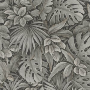 Galerie Eden Tropical Leaves Charcoal Wallpaper - 33305