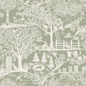 Flat swatch of Belgravia Decor Homegrown in green showing the detailed flat paper substrate surface.