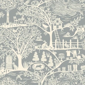 Flat swatch of Belgravia Decor Homegrown in blue showing the detailed flat paper substrate surface.