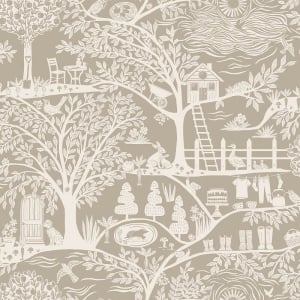 Flat swatch of Belgravia Decor Homegrown in beige showing the detailed flat paper substrate surface.